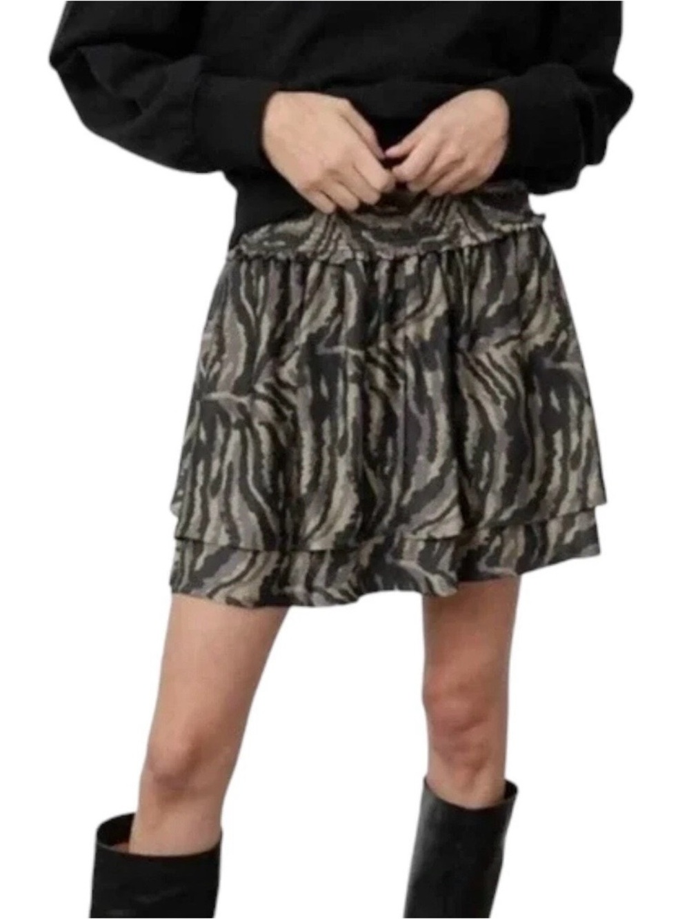 Rails Addison Olive Bengal Print Smocked Mini Skirt M Boho Animal Print Festival